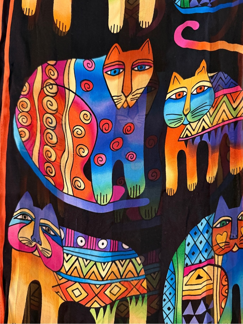 Laurel Burch Silk Scarf Cat Print Vibrant